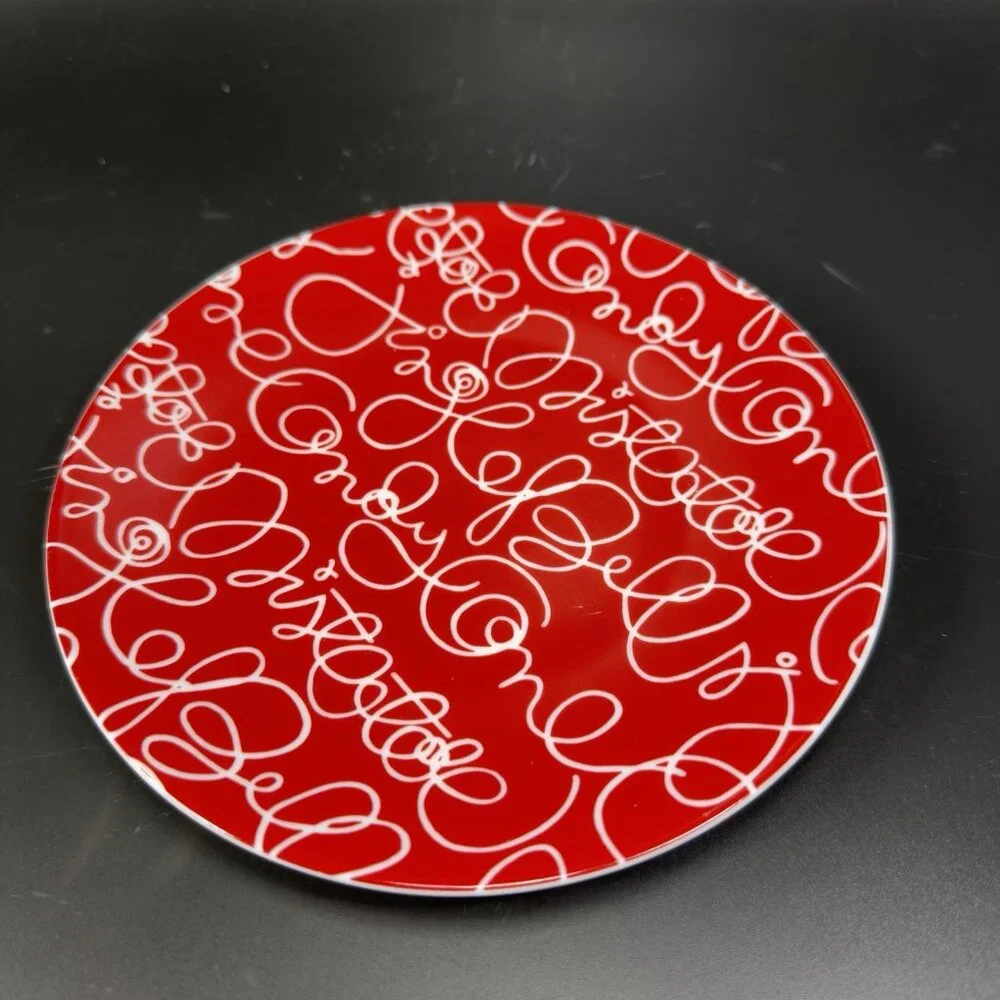 Crate & Barrel Artwork Script Christmas Holiday Dish Plate Set‎ 4 Plates 6.5inch